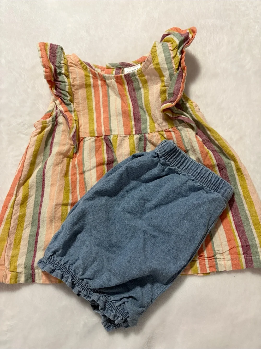 Carter's Multicolor Striped Dress with Blue Bloomers